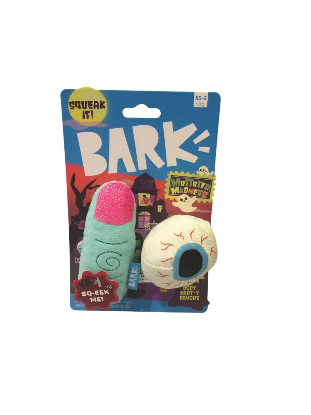 BARK XS-S Muttster Madness Body Part-Y Favors Squeal It Zombie Finger Eyeball Do